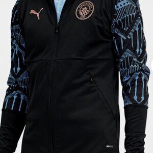 PUMA Manchester City FC Stadium Black Lt Blue F/Z Soccer Jacket Mens XXL
